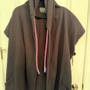 Black Hooded Cape with Purple Drawstrings